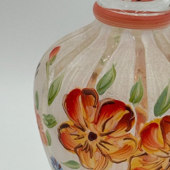 Tracy Porter Hand Painted Clear Blown Glass Bud Vase Floral Flowers Ruffled Edge - Picture 5 of 10
